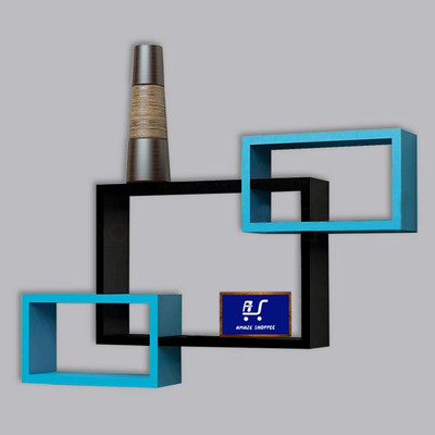 Amaze Shoppee Intersecting Set of 3 Wall Shelves MDF (Medium Density Fiber) Wall Shelf(Number of Shelves - 3, Blue)