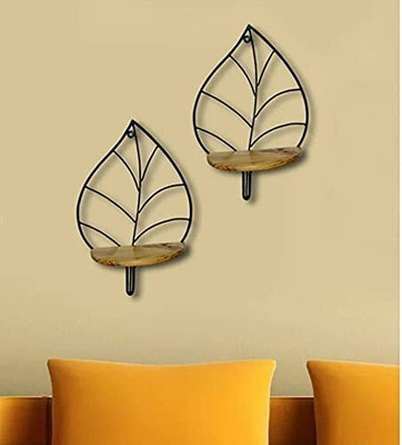 Indian Decor 23557 Leaf Style Wall Shelf/Floating Shelf/Living Room Decorative Shelf Iron Wall Shelf(Number of Shelves - 2)
