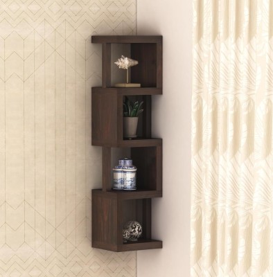 KART HANDICRAFTS Sheesham Wood Zig Zag Wall Shelves 5 Tier Display Rack Wooden Wall Shelf(Number of Shelves - 5, Brown)