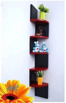 Wold Export Wall shelf Zig zeg shelves corner rack shelf Wooden Wall Shelf(Number of Shelves - 5, Red, Black)