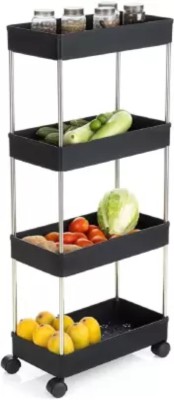 JAY MAHAKAL Multipurpose Kitchen Storage Organizer Trolley Wheels Rack Plastic Wall Shelf(Number of Shelves - 4, Black)