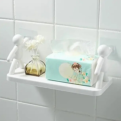 SJK (PACK OF 2)Self Adhesive Multi-Purpose Wall Hanging Humanoid floating Shelf 1.40 Plastic Wall Shelf(Number of Shelves - 1, White)