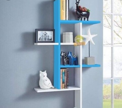 wall1ders Wooden Wall Shelves for Living Room | Wall Shelf for Home Decor Items MDF (Medium Density Fiber) Wall Shelf(Number of Shelves - 6, Blue, White)