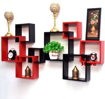 Brook Wood Hanging wall shelf set of 8 Wooden Wall Shelf(Number of Shelves - 8, Red, Black)