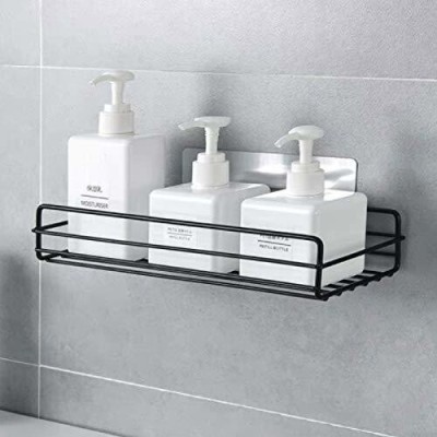 SUKHAD Metal Wall Mounted Self Adhesive Bathroom Self Storage Shampoo, Conditioner Holder Iron Wall Shelf(Number of Shelves - 1, Black)