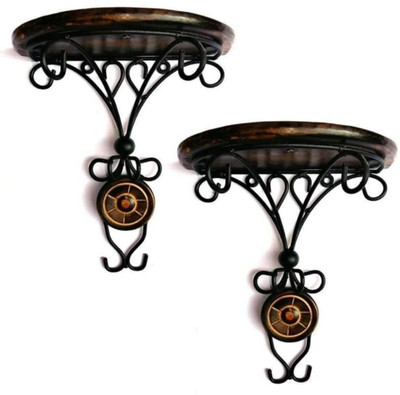 Doon Furniture House Fancy Wall Bracket Combo/Pair for Living Room Bed Shelves Set of 2 Wooden, Iron Wall Shelf(Number of Shelves - 2, Brown)