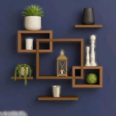 zeecoot INTER LOK SET OF 6 Wooden Wall Shelf(Number of Shelves - 6, Brown)