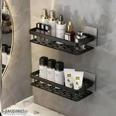 QXORE Bathroom plastic Shelves No-Drill Corner Shelf Shower Storage Rack Plastic Wall Shelf(Number of Shelves - 2, Black)