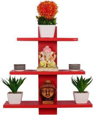 classiconline Tree Patti Set Wooden Wall Shelf(Number of Shelves - 3, Red)