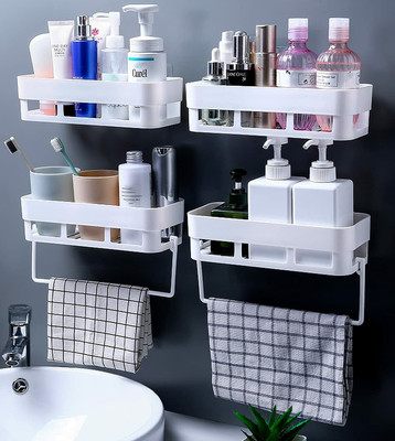 QXORE Without Drilling Bathroom Organizer (4 Shelf+2 Towel Hanger) Plastic Bathroom Set (Pack Of 6) For Rs. 259 @ 68 %