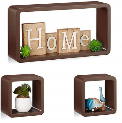 STAR HANDICRAFT Single Cube -Brown 09 MDF (Medium Density Fiber) Wall Shelf(Number of Shelves - 3, Brown)