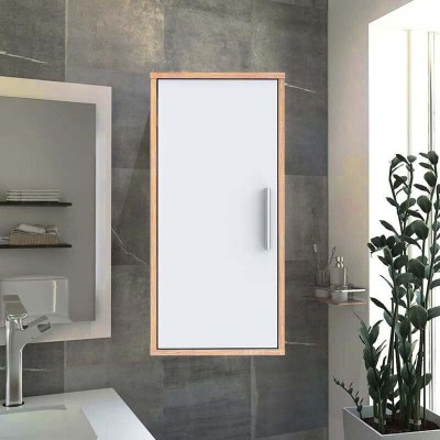 Divysa Wall Mounted 1 Door Bathroom Cabinet for Home Bathroom | Medicine Cabinet Particle Board Wall Shelf(Number of Shelves - 3, Beige, White)