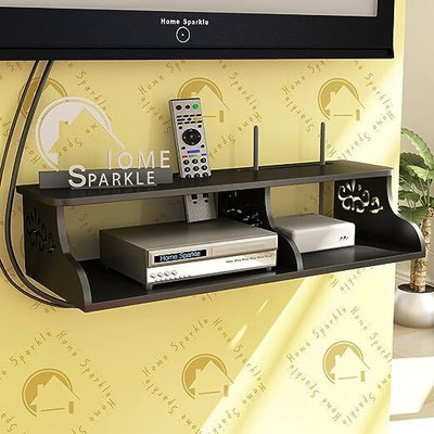 HOME SPARKLE Wooden Set Top Box Stand/DTH Stand/WIFI Router Stand,Wall Mount with Wifi Holder MDF (Medium Density Fiber) Wall Shelf(Number of Shelves - 1, Black)
