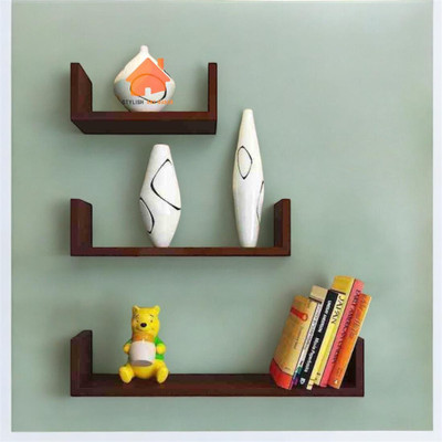 Stylish Art Maker U Rack Floating Wall Shelf (Set Of 3) MDF (Medium Density Fiber), Wooden Wall Shelf(Number of Shelves - 3, Brown)
