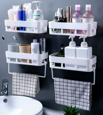 ARTHANA Decor for Kitchen BathroomRacks withTowel Hangers Plastic Wall Shelf(Number of Shelves - 4, White)