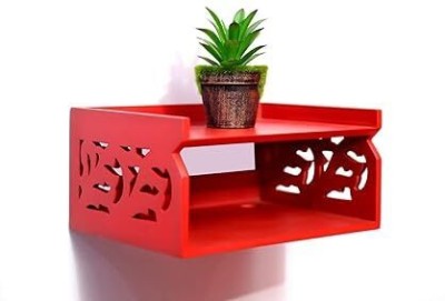 KAAC HANDICRAFTS Carved Engineered Wood Set Top Box Holder| WiFi-Modem Holder Wooden Wall Shelf(Number of Shelves - 2, Red)