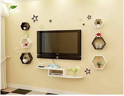 Mehak Handicrafts Mehak Handicrafts TV Unit Set up box Shape ( Dentistry Fiber Wall Shelf ) Beautiful & Designing MDF Wall Shelf Set Of 6 Package of 1 MDF (Medium Density Fiber) Wall Shelf(Number of Shelves - 7, Black, White)