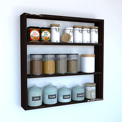 TheWooden Store Kitchen Blk MDF (Medium Density Fiber) Wall Shelf(Number of Shelves - 4, Black)