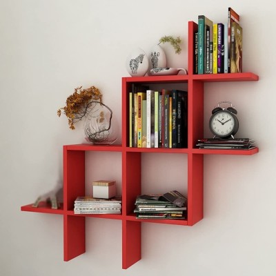 classiconline Wooden Wall Shelf(Number of Shelves - 6, Red)