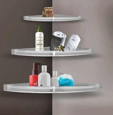 APPGEN New Unbreakable Corner Shelf White for Bathroom and Kitchen Acrylic Wall Shelf(Number of Shelves - 3, White)