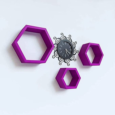 TFS Hexagon Floating Wall Mount Wall Shelf for Home/Living Room Decoration MDF (Medium Density Fiber) Wall Shelf(Number of Shelves - 3, Purple)