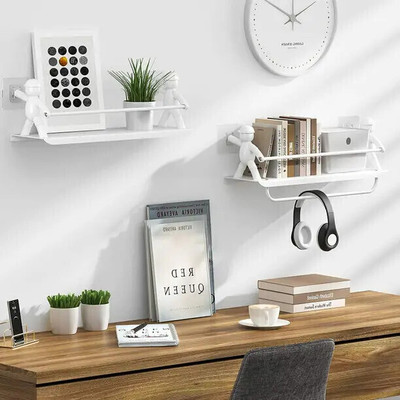 SJK (PACK OF 2)Self Adhesiv Wall Hanging Humanoid floating Shelf 1.1663 Plastic Wall Shelf(Number of Shelves - 1, White)
