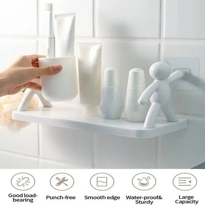 SJK (PACK OF 2)Self Adhesive Multi-Purpose Wall Hanging Humanoid floating Shelf 1.70 Plastic Wall Shelf(Number of Shelves - 1, White)