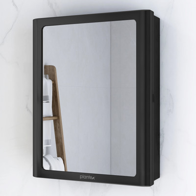 Plantex Bathroom Storage Organizer/Bathroom Cabinet with Mirror/Bathroom Shelf(14x18 In) Acrylic Wall Shelf(Number of Shelves - 7, Black)