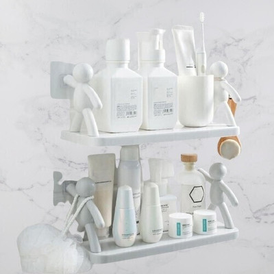 SJK (PACK OF 2)Self Adhesiv Wall Hanging Humanoid floating Shelf 1.2309 Plastic Wall Shelf(Number of Shelves - 1, White)
