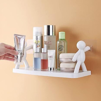 SJK (PACK OF 2)Self Adhesiv Wall Hanging Humanoid floating Shelf 1.1701 Plastic Wall Shelf(Number of Shelves - 1, White)