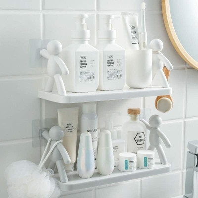 BALKRISHNA ENTERPRISE Wall Mounted Little Human Floating Shelf Multifunction Storage Holder Racks Plastic Wall Shelf(Number of Shelves - 2, White)