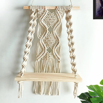 Adiy Macrame Wall Hanging Shelf Boho Home Decor, Rustic Wood Rack Floating Shelf Wooden Wall Shelf(Number of Shelves - 1, Beige)