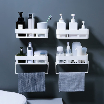 QXORE Plastic Bathroom Rack Shelf (4 Bathroom Rack + 2 Towel Hanger) Plastic Wall Shelf(Number of Shelves - 6, White)