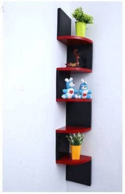 RENEW PINEWOOD PINEWOOD New Floating Corner Shelf, Wall Mounted Zigzag Display Storage MDF (Medium Density Fiber), Wooden Wall Shelf(Number of Shelves - 5, Black, Red)