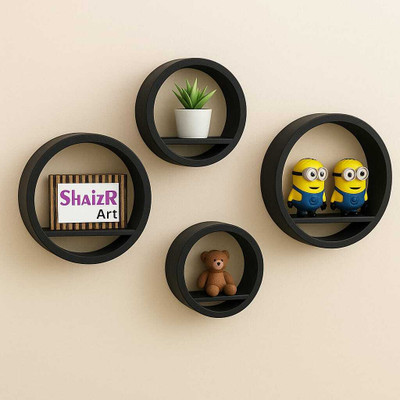 ShaizRArt Wooden wall shelf mount shelves MDF (Medium Density Fiber) Wall Shelf(Number of Shelves - 4, Black)