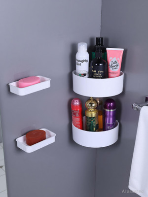 Xena 2 Bathroom Corner +2 Soap Box Plastic Home Kitchen Bathroom Accessories Polypropylene Wall Shelf(Number of Shelves - 4, White)