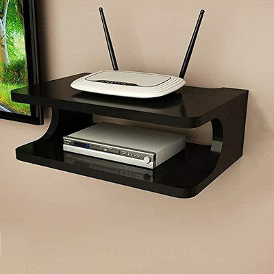 PraPooCraft TV Cabinet Set Top Box/Setup Box Stand Wall Shelf for Home Living Room MDF (Medium Density Fiber) Wall Shelf(Number of Shelves - 2, Black)