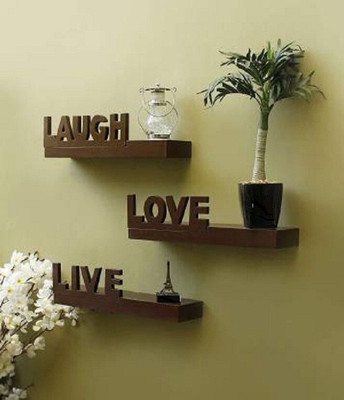 A S Handicrafts Wall Shelves Live/Love/Laugh MDF (Medium Density Fiber) Wall Shelf(Number of Shelves - 3, Brown)