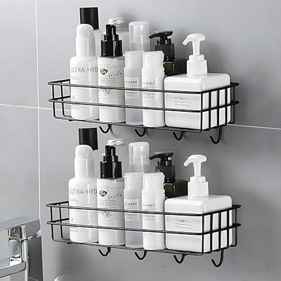 kedarnath Stainless Steel Wall Shelf(Number of Shelves - 2, Black, Silver)