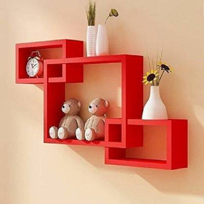 Tarzen MDF (Medium Density Fiber) Wall Shelf(Number of Shelves - 3, Red)