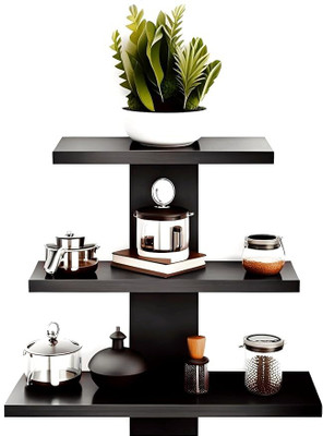 Pexilo Wooden Wall Shelf Floating Wall-Mounted Living Room Study Kitchen & Home Décor Wooden, MDF (Medium Density Fiber) Wall Shelf(Number of Shelves - 4, Black)