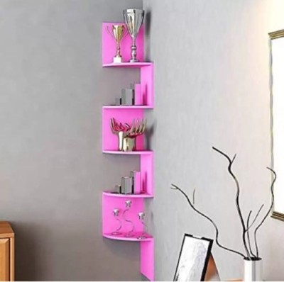 TFS Corner Wall Mount Shelf unit Zigzag Shape/ Book Shelf / Wall Decoration MDF (Medium Density Fiber) Wall Shelf(Number of Shelves - 5, Pink)