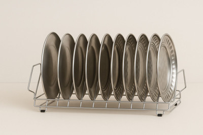 GLOCY Plate Rack/Dish Organizer for Cabinet Utensil stand/Chrome Plated (8 Plate) Stainless Steel Wall Shelf(Number of Shelves - 1, Silver)