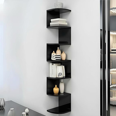 Crownista MDF (Medium Density Fiber), Wooden Wall Shelf (Number of Shelves - 7, Black) Wooden Wall Shelf(Number of Shelves - 6, Black, White, Red, Blue)