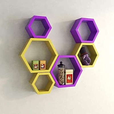 WOODSHED ARTS Wall rack Shelves/Wooden Wall Shelf (Number of Shelves - 12) Wooden Wall Shelf(Number of Shelves - 12, Purple, Yellow)