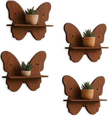 Craftzo Butterfly Wall Shelves / Planter Stand/Decorative Wall Hanging/ Wooden Wall Shelf(Number of Shelves - 1, Brown)