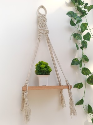 NH Craft Handmade Macrame wall hanging shelf Wooden Wall Shelf(Number of Shelves - 1, White)