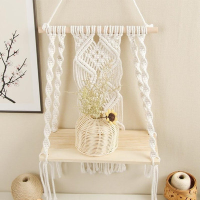 Daloua Macrame wall hanging shelves for bedroom and bathroom Wooden Wall Shelf(Number of Shelves - 1, White)