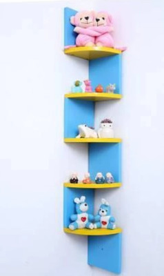 TFS Corner Wall Mount Shelf unit Zigzag Shape / Book Shelf / Wall Decoration MDF (Medium Density Fiber) Wall Shelf(Number of Shelves - 5, Blue, Yellow)