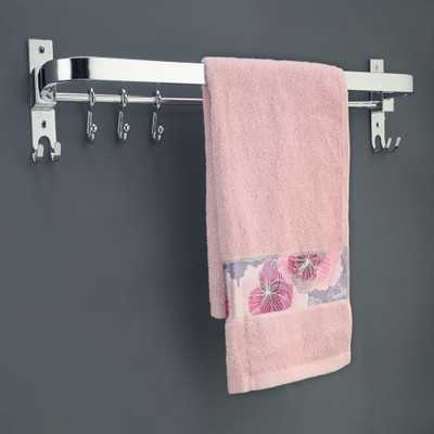 ADONZ Anti Rust 304 Folding Rod with Hooks, Towel Rack,Towel Bar 24 inch 1 Bar Towel Rod(Stainless Steel)